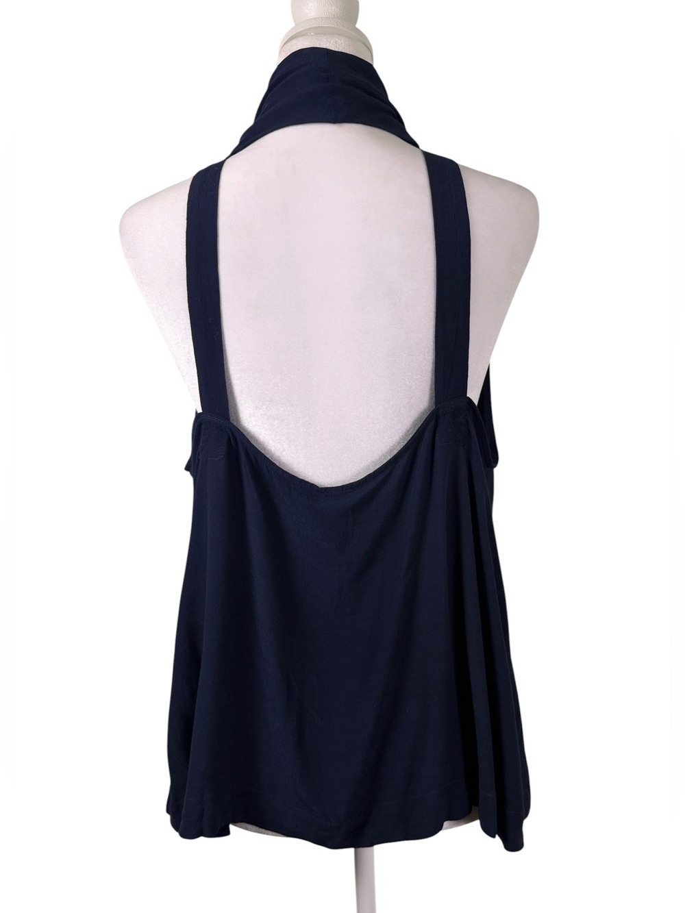 Free People Navy Blue Cowl Neck Sleeveless Tunic Top Medium Boho Soft Drape - Picture 4 of 9